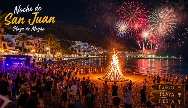 Noche de San Juan in Playa de Mogán: Vuurwerk & feest op het strand